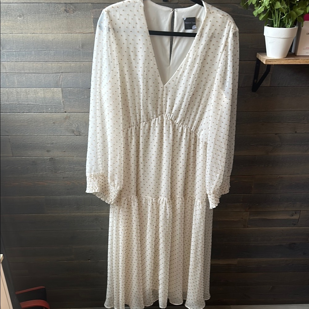 Maison Tara Cream Pand Brown Tiered Maxi Sundress with V-Neck